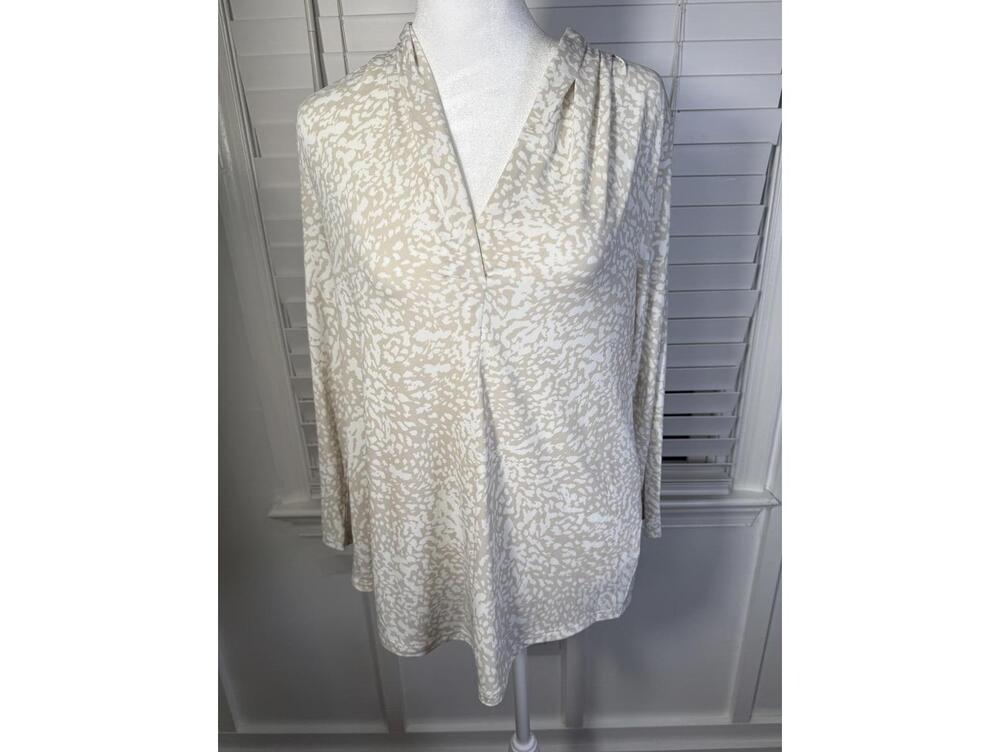 JM Collection Women's Beige and White Long Sleeve Blouse Size S